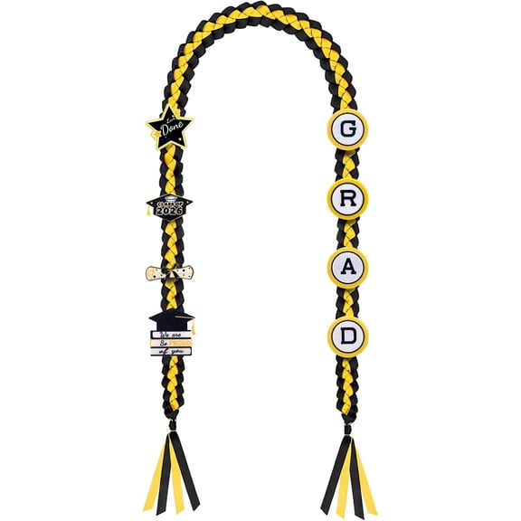 Graduation Leis Class of 2026 Decorations, Handmade Double Braided Graduation Ribbon Leis with Glitter Pins for Him Her High School College Congrats Party Supplies (Black & Gold)