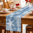 thumbnail image 5 of Haze Blue Coastal Cotton Linen Table Runner for Dining Kitchen, Summer Beach Nautical Starfish Coral Vintage Wedding Outdoor Party Tablerunners, Dresser Scarf Coffee Tablecloth Runners 13x72 Inches, 5 of 9