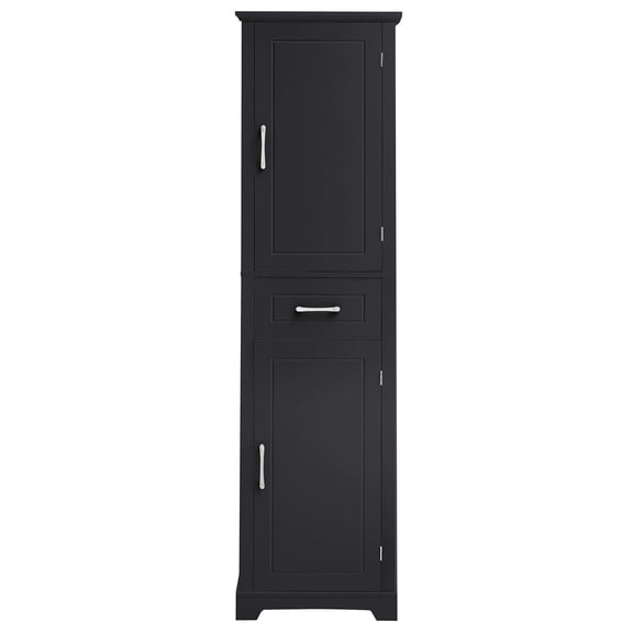 S-HOME Freestanding Black Bathroom Storage Cabinet Featuring Adjustable Shelves, Two Doors and Modern Handle Design for Easy Use