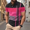 thumbnail image 2 of Afuyipoi Men's Printed Polo Shirt,Turndown Collar Casual Loose - Fitting Short - Sleeve Tees Pink S, 2 of 8