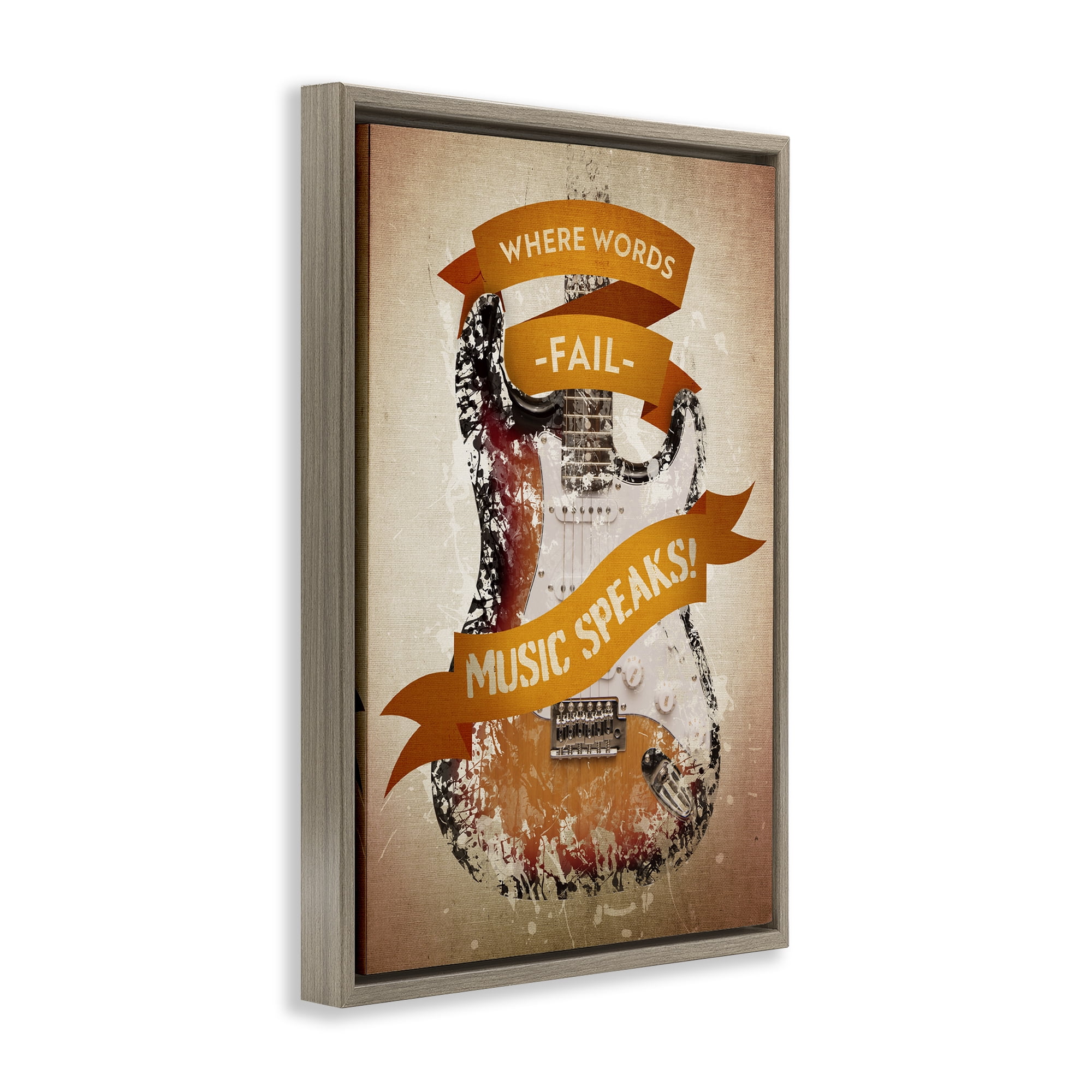 Stupell Industries Inspirational Music Speaks Text & Numbers Painting Brown Floater Framed Canvas Art Print Wall Art, 21 x 31