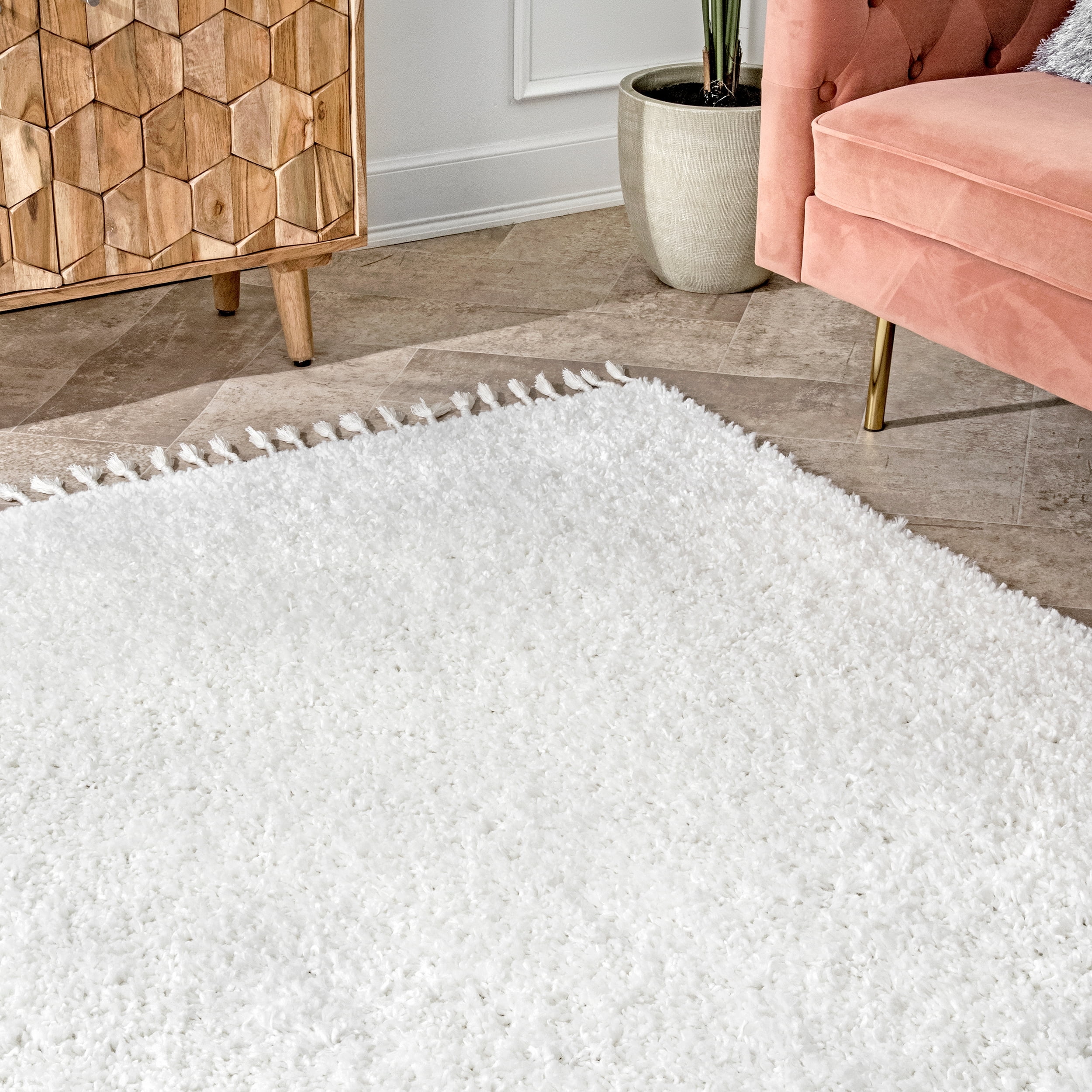 nuLOOM Neva Modern Tasseled Shag Ivory 3' x 5' Modern Area Rug