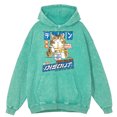 thumbnail image 2 of Sudadera con capucha para hombre, estilo retro, desgastado, con estampado de gato comiendo fideos, estilo Harajuku, de gran tamaño, informal, 100 % algodón, holgada, 2 of 4