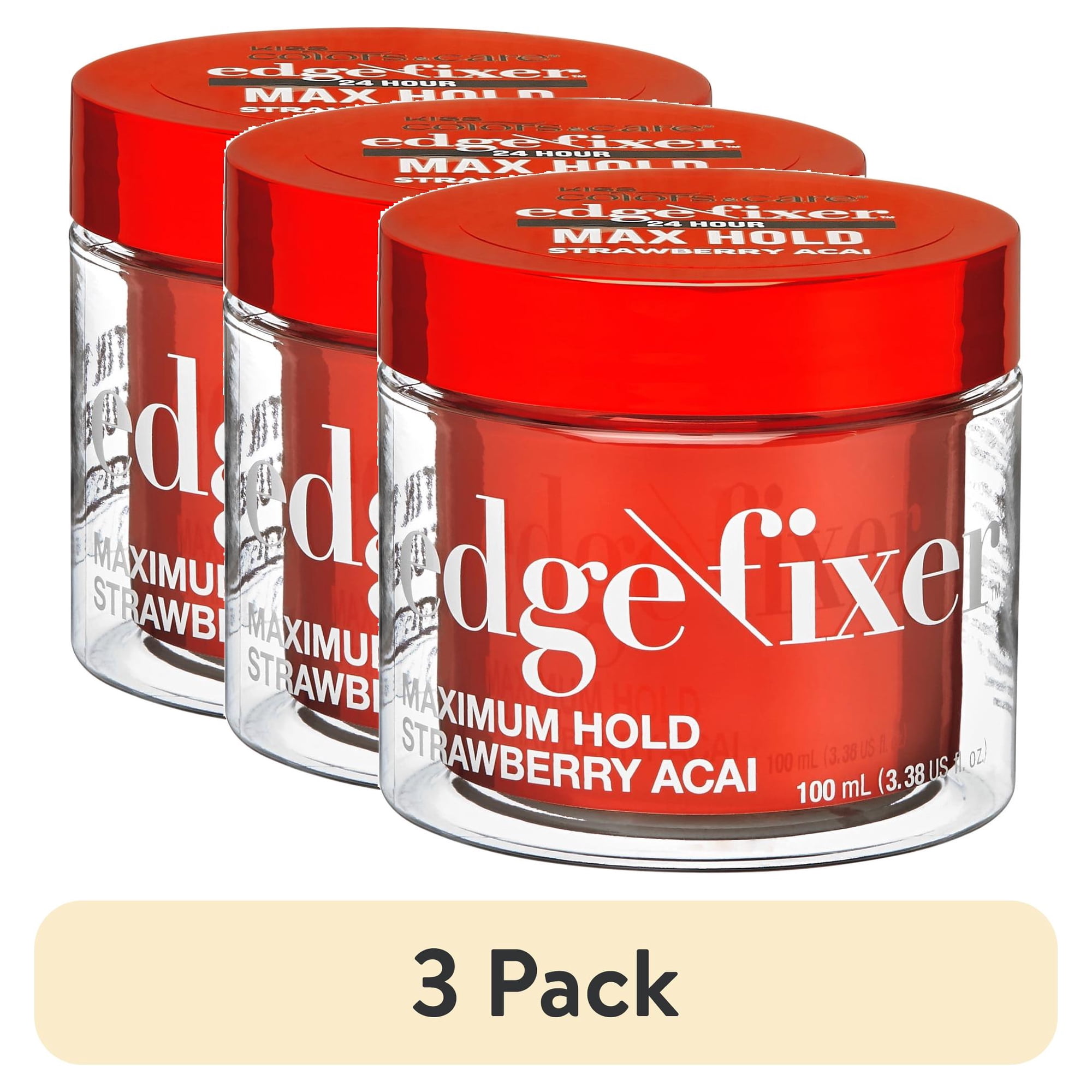 (3 pack) Kiss Colors & Care Edge Fixer Maximum Hold Hair Styling Gel, Strawberry Acai, 3.38 fl oz