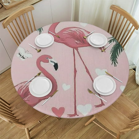 

Palnkart Flamingo Palm Trees Kitsch Round Tablecloth Stain-Resistant Washable Indoor Outdoor Restaurant Wedding Party Tablecloth 31 -35