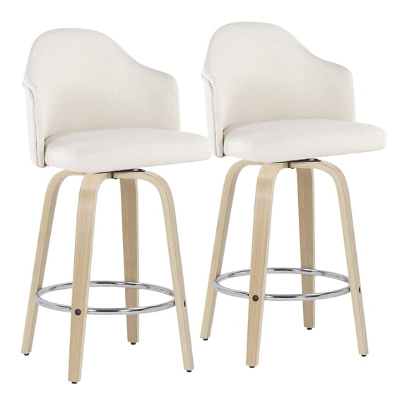 LumiSource Natural Wood, Chrome, Cream Fabric Ahoy Counter Stool - Set of 2