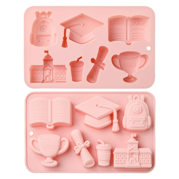DanLingJewelry 2Pcs 7 Cavity College Theme Silicone Molds School Book Graduation Cap Shape Baking Tool Molds for DIY Crafts Chocolate Candy