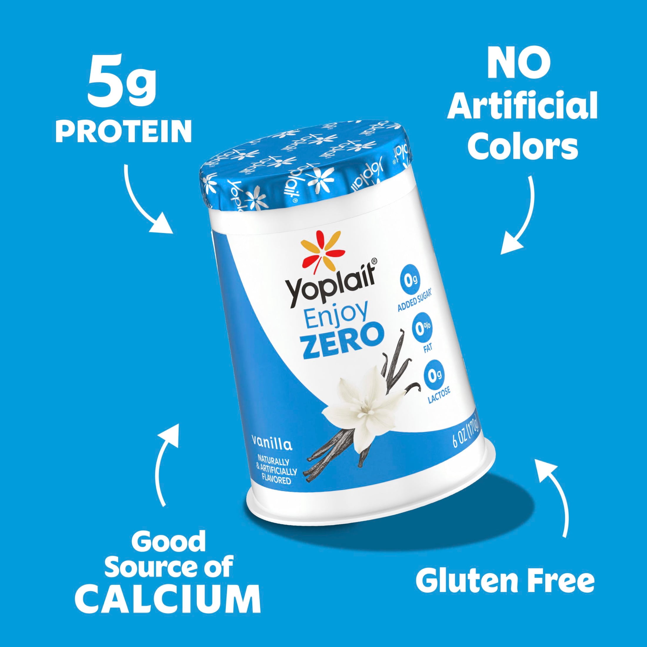 Yoplait Enjoy ZERO Vanilla Fat Free Yogurt Cup, 0g Added Sugar, Protein Snack, 6 oz