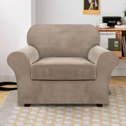 PrimeBeau 2 Piece Velvet Sofa Cover High Stretch Couch Slipcover for 1 Cushion Couch(Armchair, Taupe)