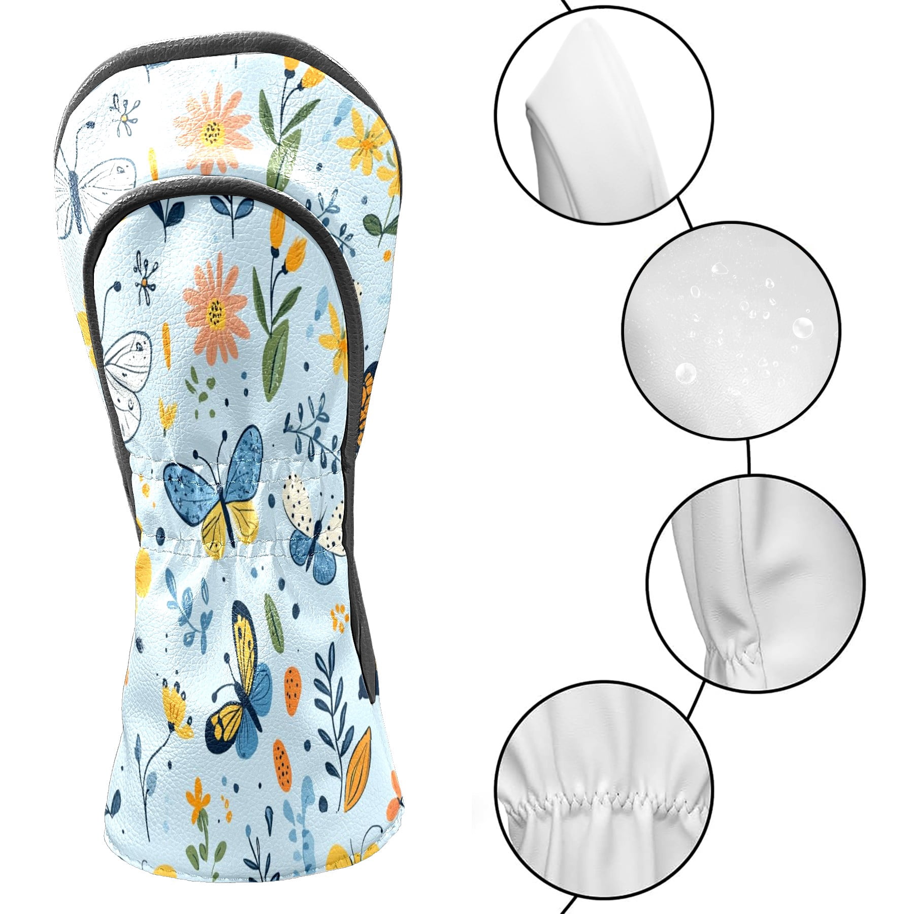 Golf Club Head Covers - Cute Cartoon Pattern, PU Leather, Waterproof, Fits Fairway Woods/Hybrid, Unisex, Fits Most Brands