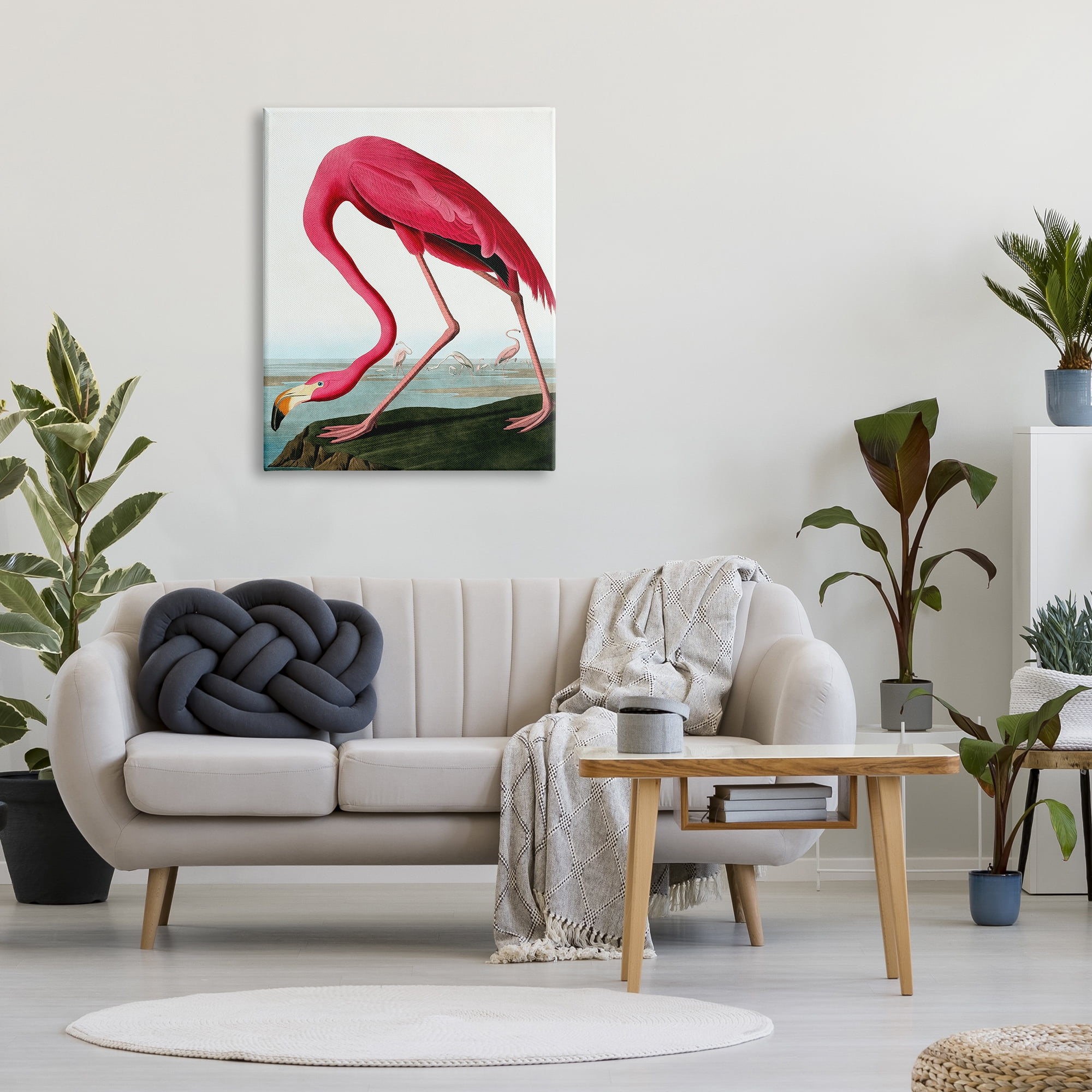 Stupell Industries Flamingo Stepping Near Pond Animals & Insects Painting Gallery Wrapped Canvas Print Wall Art, 30 x 40