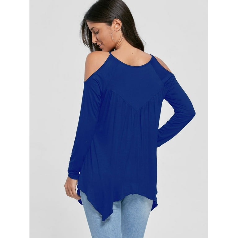 Cold Shoulder Handkerchief Top Blue M Walmart