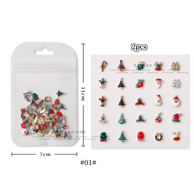 Diamantes de imitación para decoración de uñas de Navidad, abalorios de uñas en 3D, tachuelas de metal para uñas, perlas, Papá Noel, reno, copo de nieve, muñeco de nieve, lentejuelas con purpurina par kaili Sencillez