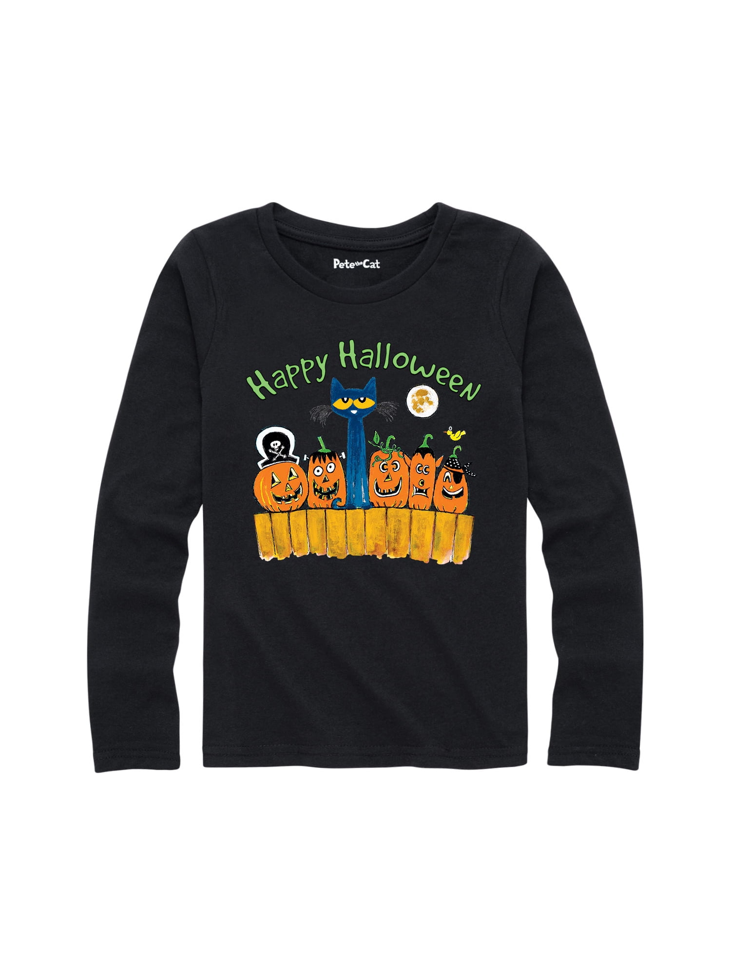 Pete The Cat Happy Halloween Glow Youth Girl Long Sleeve Tee
