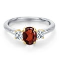 thumbnail image 3 of Gem Stone King 10K Two Tone Gold Red Garnet and White Topaz Engagement Ring for Women | 1.30 Cttw | Oval 7X5MM | Gemstone January Birthstone | Size 6, 3 of 6