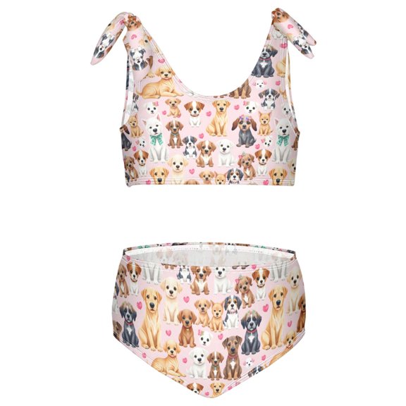joogoo Girls 2 Piece Dogs Cute Print Swimsuit Set Kids with Adjustable Straps Bathing Suit Summer Beach Pool Swimwear for 7-8T