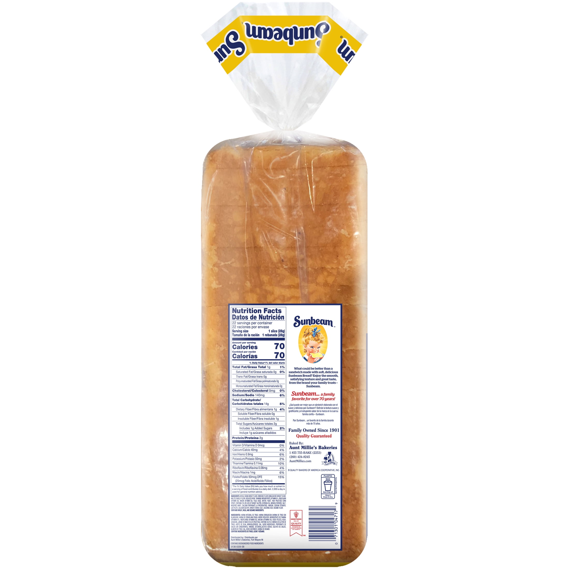 Sunbeam Whole Grain White with Bread Loaf, Fresh, 22 oz, 22 Count