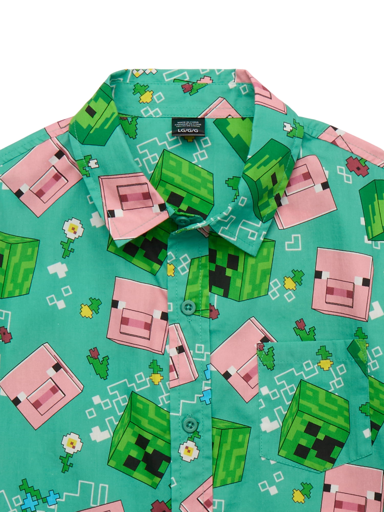 Minecraft Boys' Print Button Up Shirt, Sizes 4-18
