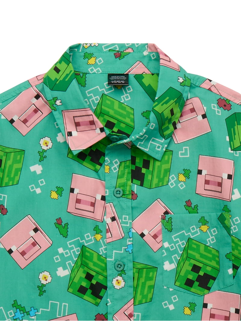 minecraft dress shirt Amazon.com: Minecraft Creeper Little Boys Short Sleeve Button Down Dress  Shirt Green 4: Clothing, Shoes & Jewelry