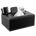 thumbnail image 1 of Caja para pañuelos de piel sintética con 3 compartimentos, dispensador de pañuelos rectangular, caja de almacenamiento multifuncional, organizador de pañuelos, oficina en casa, baño, sala de estar, 1 of 6