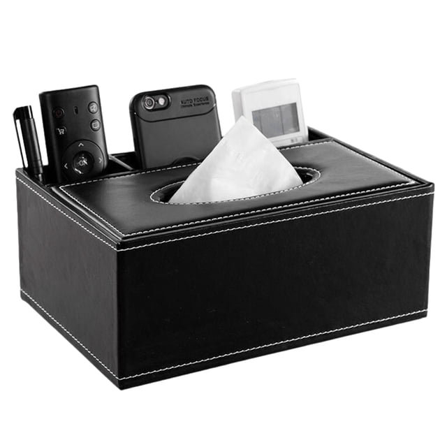 Caja para pañuelos de piel sintética con 3 compartimentos, dispensador de pañuelos rectangular, caja de almacenamiento multifuncional, organizador de pañuelos, oficina en casa, baño, sala de estar