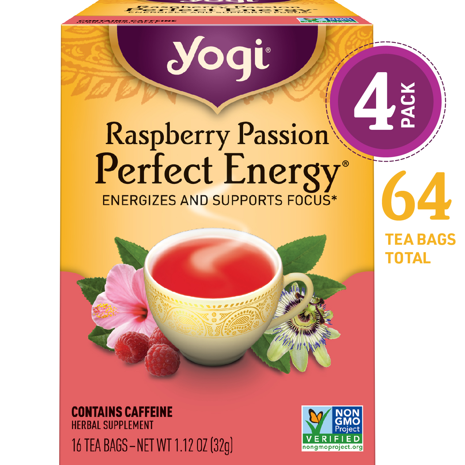 Yogi Tea, Black Tea Bags, Raspberry Passion Perfect Energy Tea