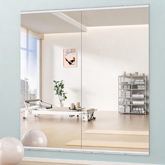 GARITIN Home Gym Mirror, 71 x 32 Inch 2 PCS Large Full Body Mirror for Yoga Fitness Garage Dance Studio, Wall-Mounted, 0.16 Inch Tempered Glass Frameless, Silver
