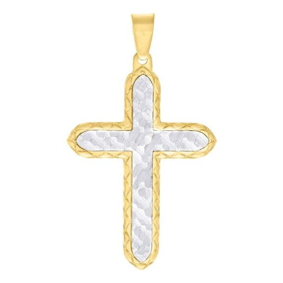 Stainless Steel Yellow-tone Mens Faceted Cross Religious Charm Pendant Necklace for Men