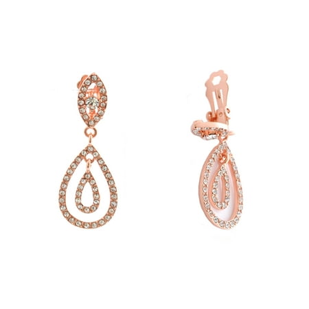 Coolcrystal Wedding Earrings Rose Gold Plating Clip On Dangle Wedding Earrings Rose Gold Plating Clip On Dangle