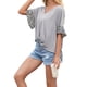 thumbnail image 2 of Camiseta de mujer con estampado de manga corta, cuello en V, camiseta suelta torcida de verano, gris, M Advancent AP001233-02, 2 of 7