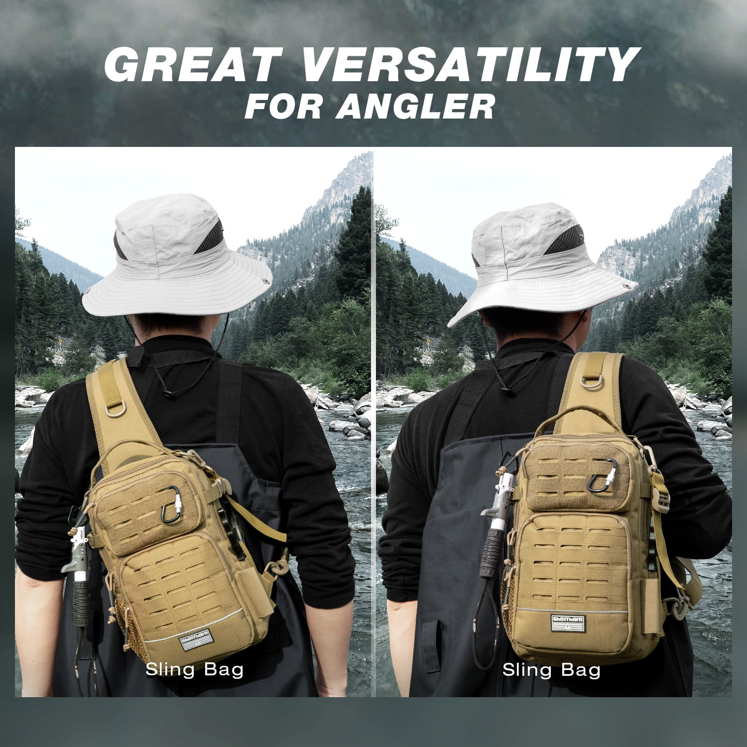 Ghosthorn Fishing Backpack Tackle Sling Bag -Lightweight Sling Tackle Storage Bag- Fishing Backpack with Rod Holder gifts for men