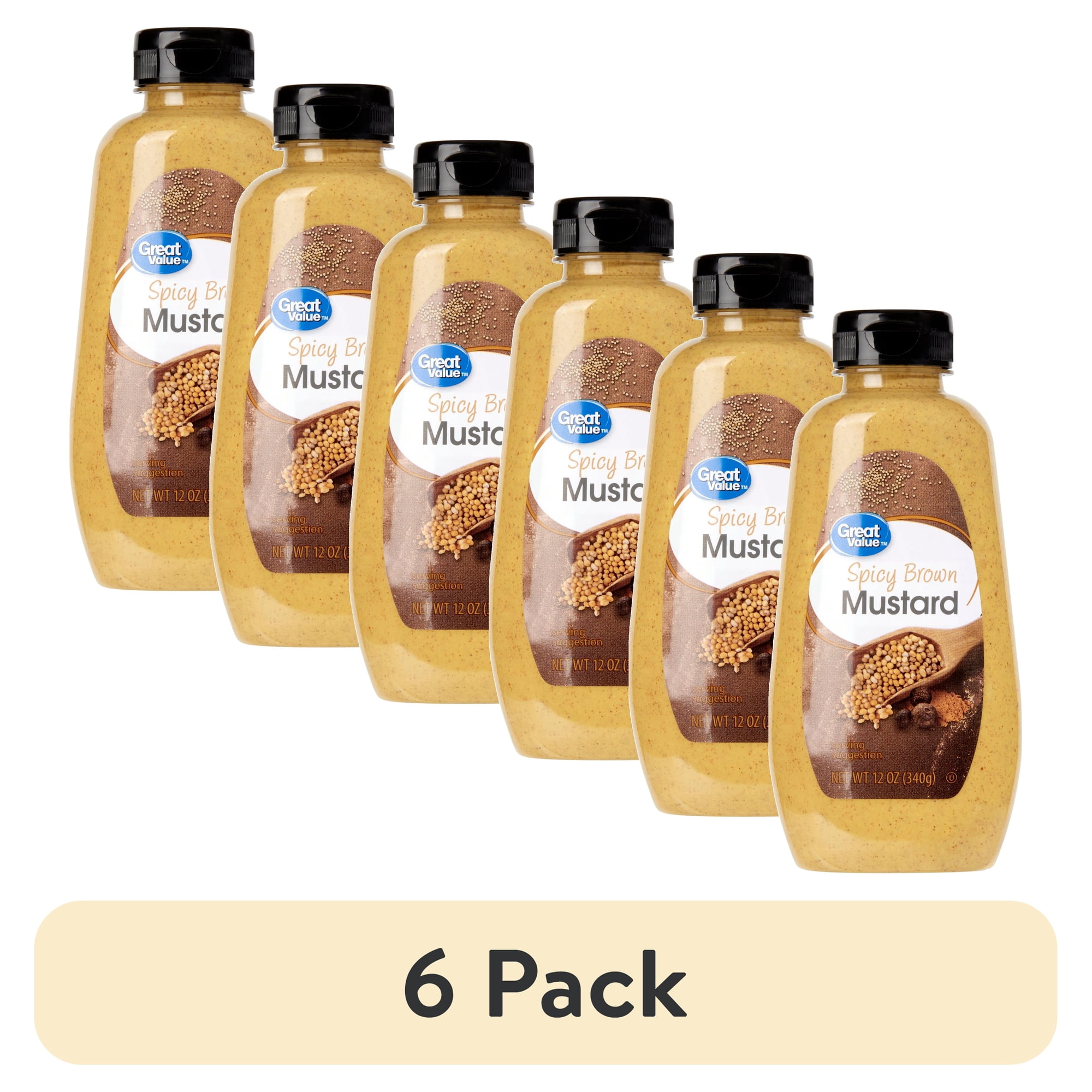 (6 pack) Great Value Spicy Brown Mustard, 12 oz