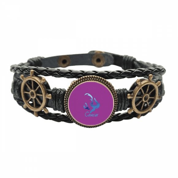 Cancer Designs Icon Art Deco Fashion Leather Braided Ocean Bracelet Wristband
