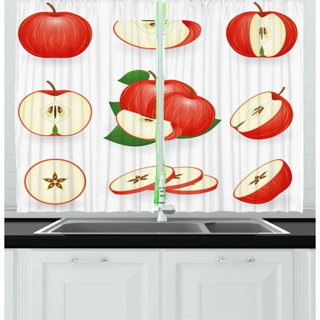 - Sweet Curtains 2 Panels Set, Yummy Chopped Apple Slices Juicy Fresh Fruits Delicious Nature Illustration Print, Window Drapes for Living Room Bedroom, 55W X 39L Inches, Cream Scarlet, by Ambesonne