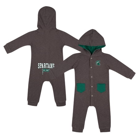 Newborn & Infant Colosseum Charcoal Michigan State Spartans Zando-Zan Waffle Full-Snap Hooded Romper