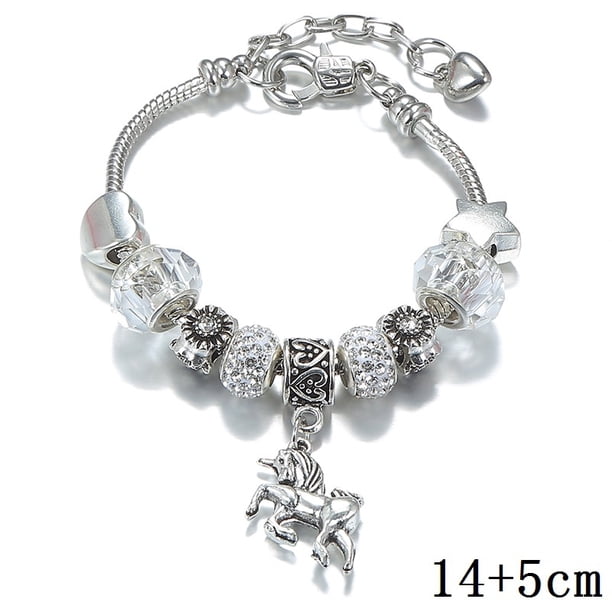 Pulsera con dije de unicornio brillante con diseño de personalidad, brazaletes con cuentas de cristal europeo para mujeres y niñas, regalos de joyería artesanal, 2023