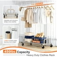 thumbnail image 6 of Single Rail Garment Rack on Wheels 450lbs Heavy Duty Clothes Rack with Shelves Rolling Clothing Rack with Extensible Size 71"L, Portable Adjustable for Hanging Clothes, Chrome Finish, 6 of 7