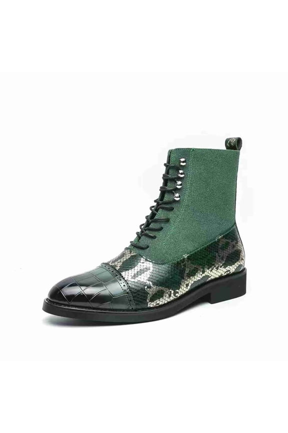 Men's Handcrafted Cap-Toe Ankle Boots - Suede & Snake Print Leather, Cap Toe, Dress Casual Ankle Boots