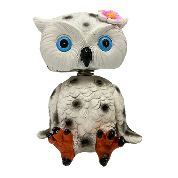 Bobblehead Owl Statue Decor Desk Ornament Decorative Modern Collectible Cute Owl White