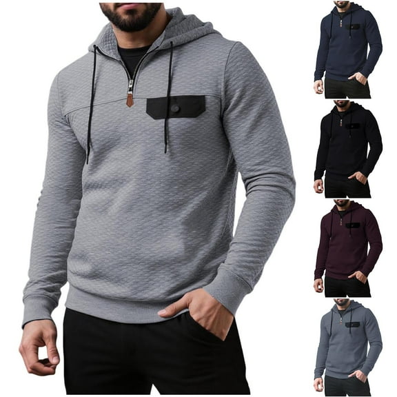 FRSASU Men Half Zip Hoodie Fleece Lightweight Mens Half Zip Pullover Long Sleeve Hooded Sweatshirt with Pockets Wine