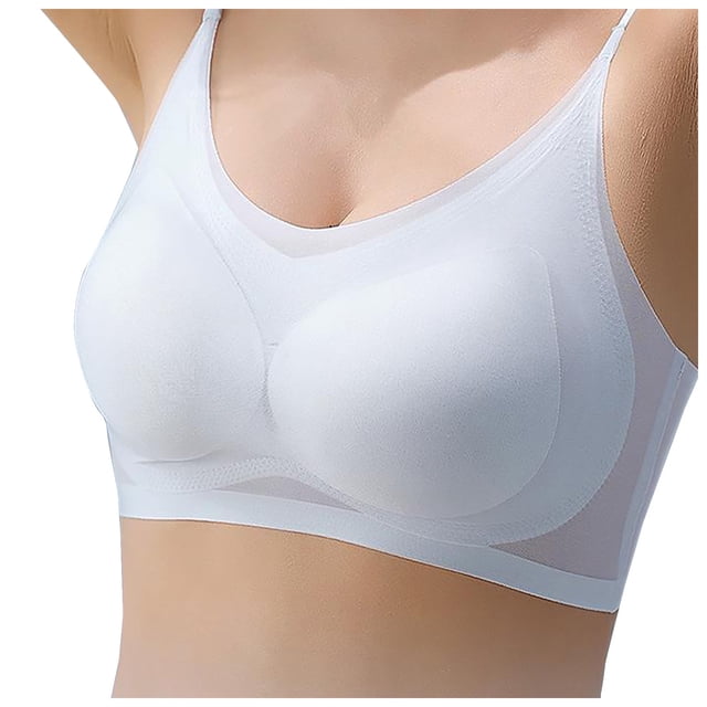 Sujetador de dormir sin costuras de seda helada para mujer: diseño ultrafino y transpirable, almohadillas extraíbles, nailon y spandex, sujeción para el día a día y el ejercicio, tallas M-XXXXL