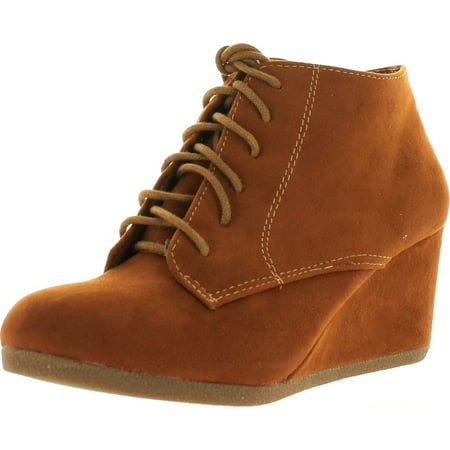 

Bella Marie Brenda-11 Women s high top lace up rounded toe platform wedge suede booties Tan 10