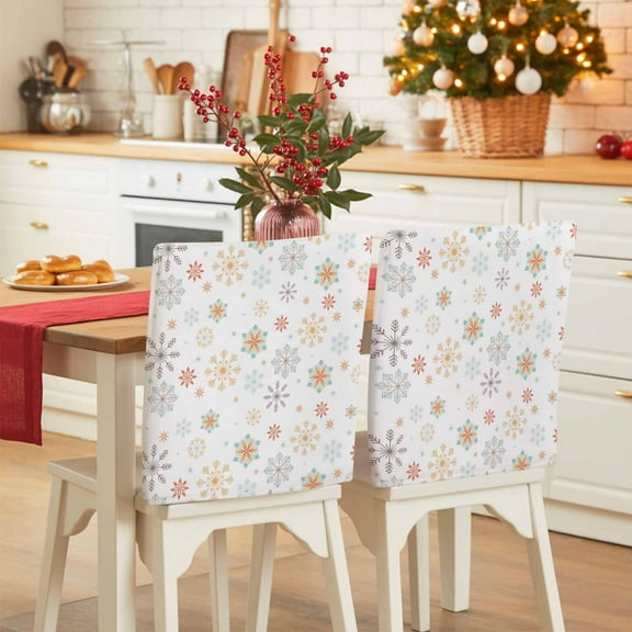Golden Snowflakes Chair Covers Set of 4 Christmas White Winter Fantasy Chair Back Covers Stretch Removable Washable Slipcovers Protector for Dining Room Kitchen Party Decor