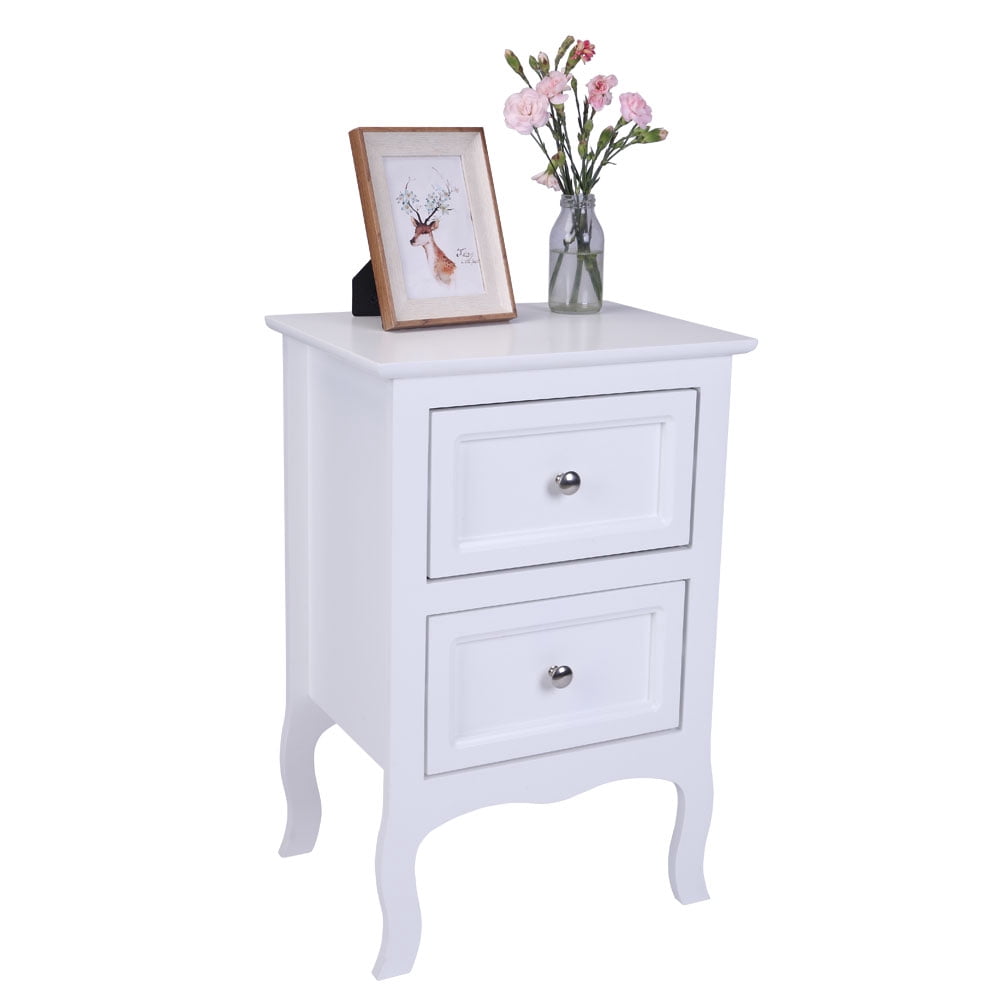 2PCS Country Style Two-Tier Night Table Easy to Install For Bedroom Office Home Decor & Storage​ Large Size White
