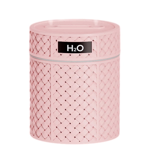 Humidificador portátil de vapor frío, minihumidificador de aire USB de 600 ml, diseño retro tejido con doble pulverización, luz nocturna cálida con degradado, humidificador de habitación para