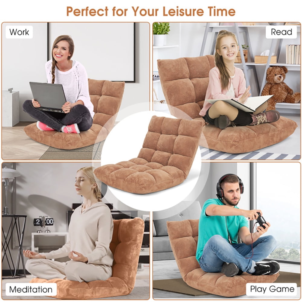 Finihen Adjustable 14-position Cushioned Floor Chair, Folding Lazy Sofa Chair for Living Room, Bedroom, for Gaming, Reading, Beige