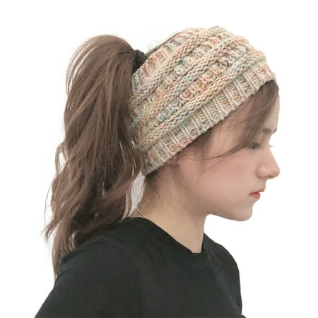 

Aueoeo Warm Hats Beanie Hats for Women Autumn and Winter Knitted Headband Horsetail Hat Wool and Plush Hair Band Pullover Hat