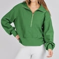 thumbnail image 7 of Charmgo Womens Tops Clearance, Women Half Zip Cropped Sweatshirt Casual Fleece Quarter Zip Up Rib Knit Pullover 2024 Fall Clothes Sweatshirt for Women, Hoodies for Women Green, 7 of 7