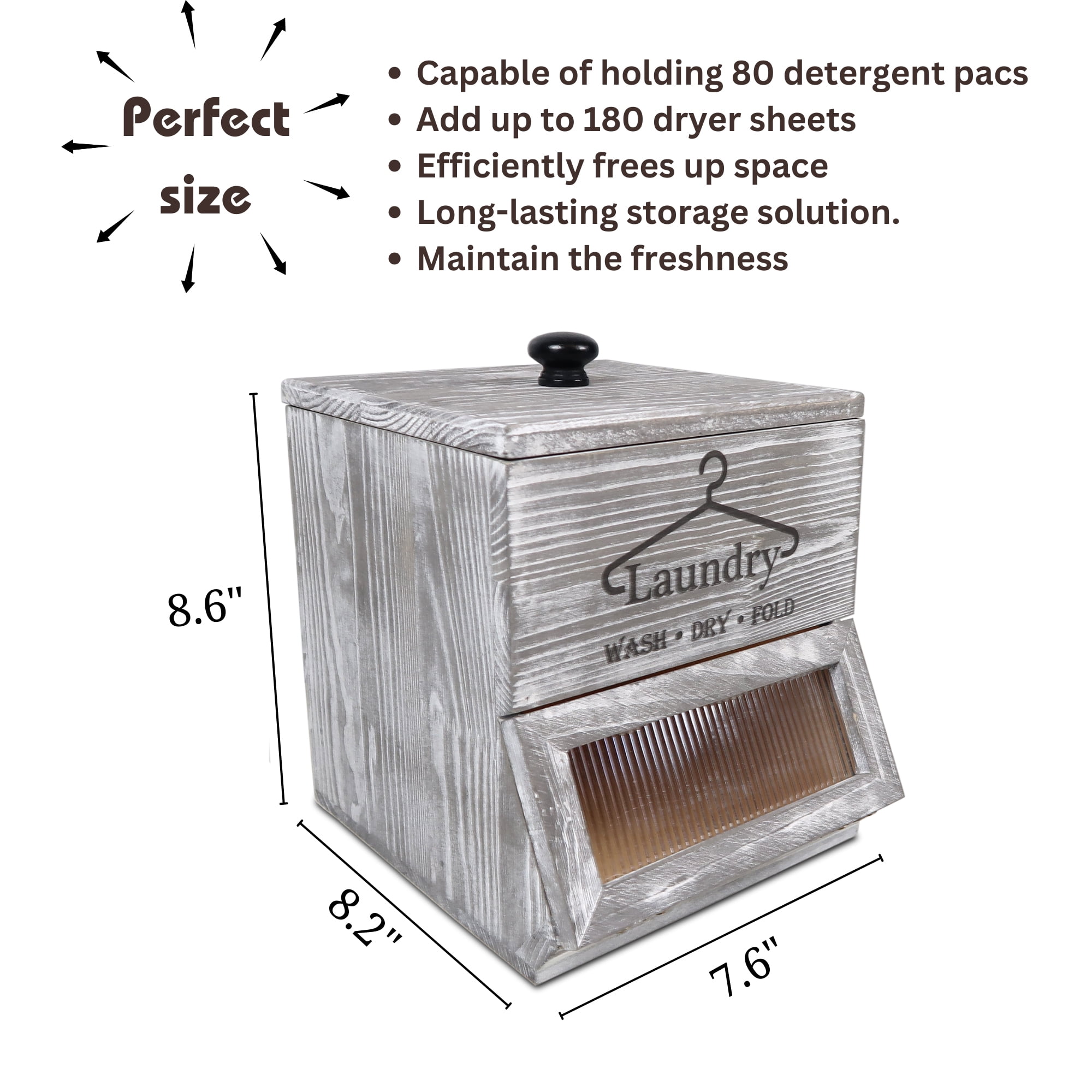 Bekitchen Farmhouse Laundry Pod Holder & Dryer Sheet Container, Laundry Room Organization and Storage, Rustic Grey