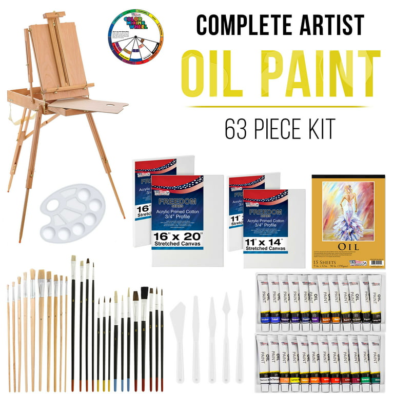U.S. Art Supply 63-Piece Artist Oil Painting Set with Coronado French Style  Sketch Box Easel, 24 Oil Paint Colors, 25 Brushes, 4 Stretched Canvases, Oil  Painting Paper Pad, 2 Paint Palettes & 5 Knives 